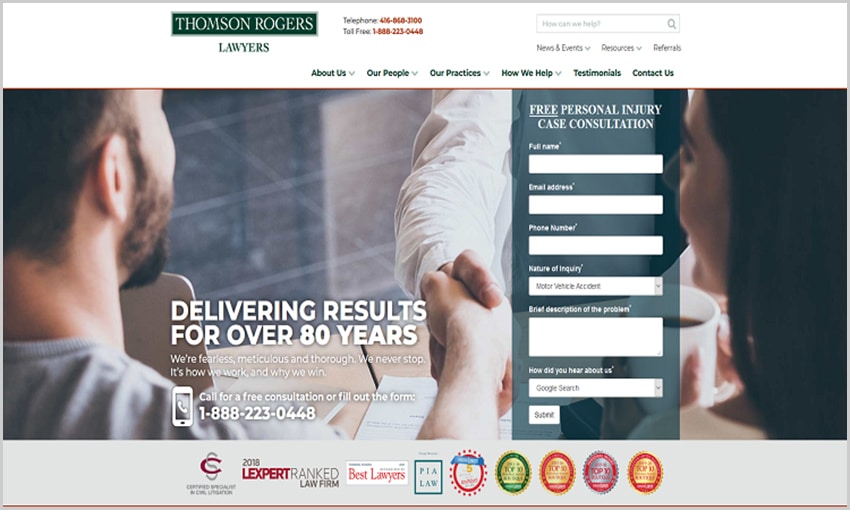 Personal Injury Lawyer Internet Marketing Thomson Rogers Website