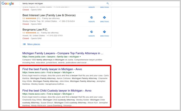 avvo-michigan-family-lawyers-in-serps