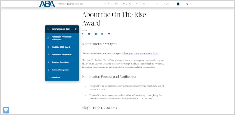 on the rise award