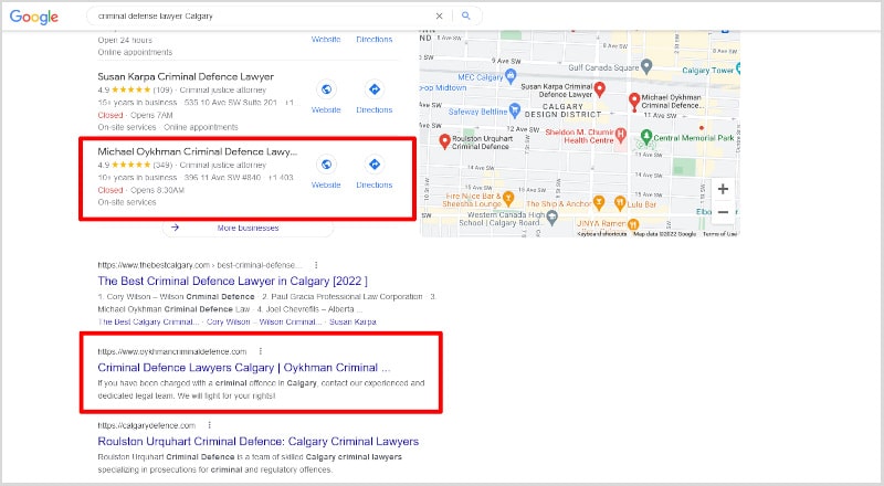 criminal defense lawyer google results
