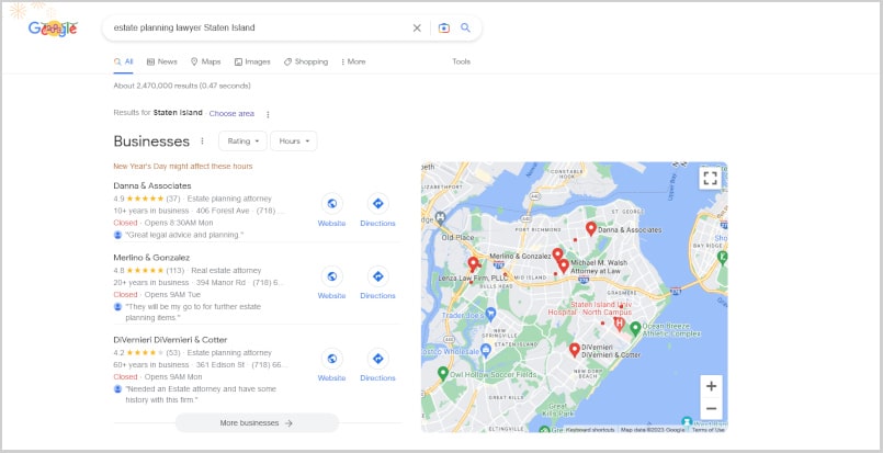 Local SEO for Lawyers Google SERP