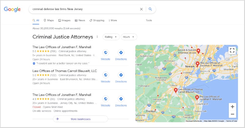 criminal defense law firms on google