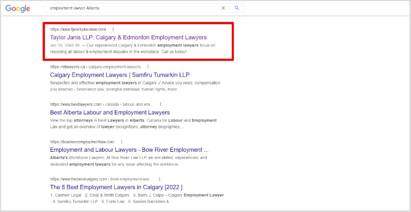 SEO for Lawyers Google SERP