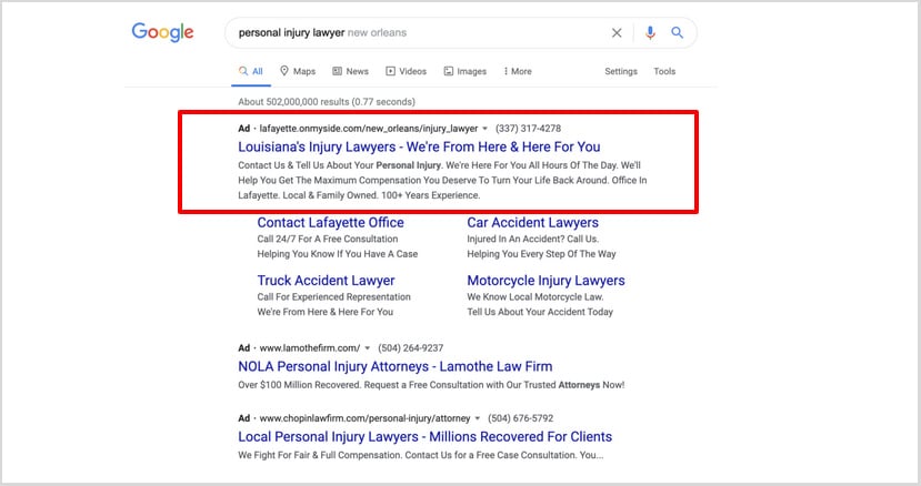Google Ad Personal Injury Lawyer