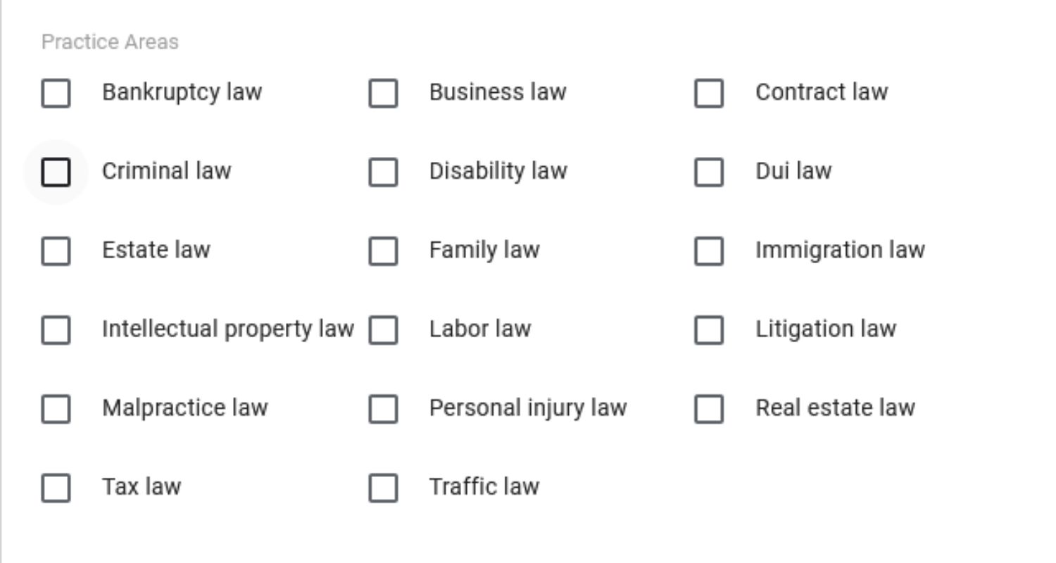 Local Service Ads Eligible Practice Areas