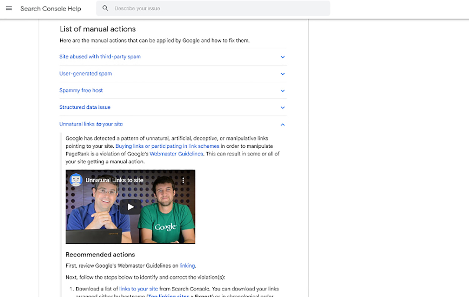 Google Action for Unnatural Links