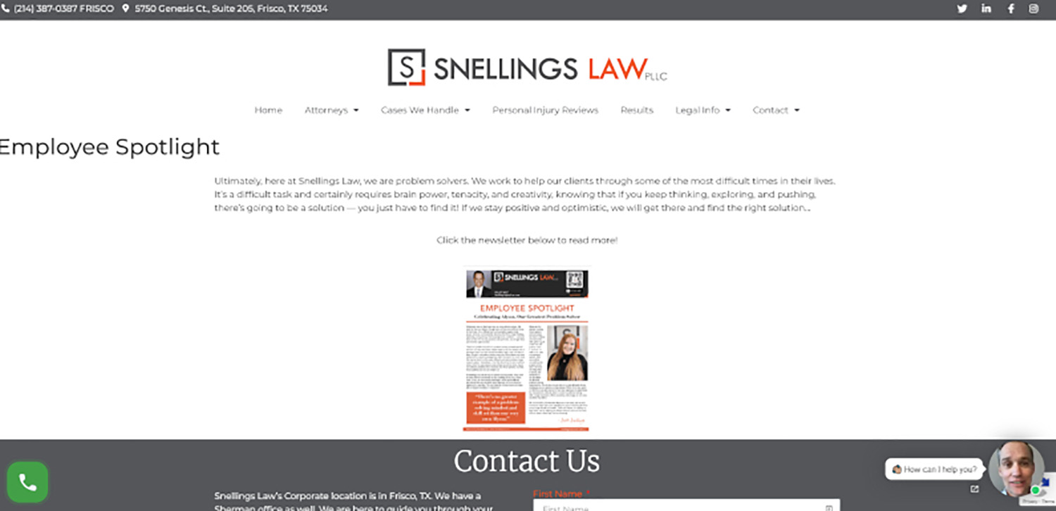 Law Firm Newsletter Employee Spotlight