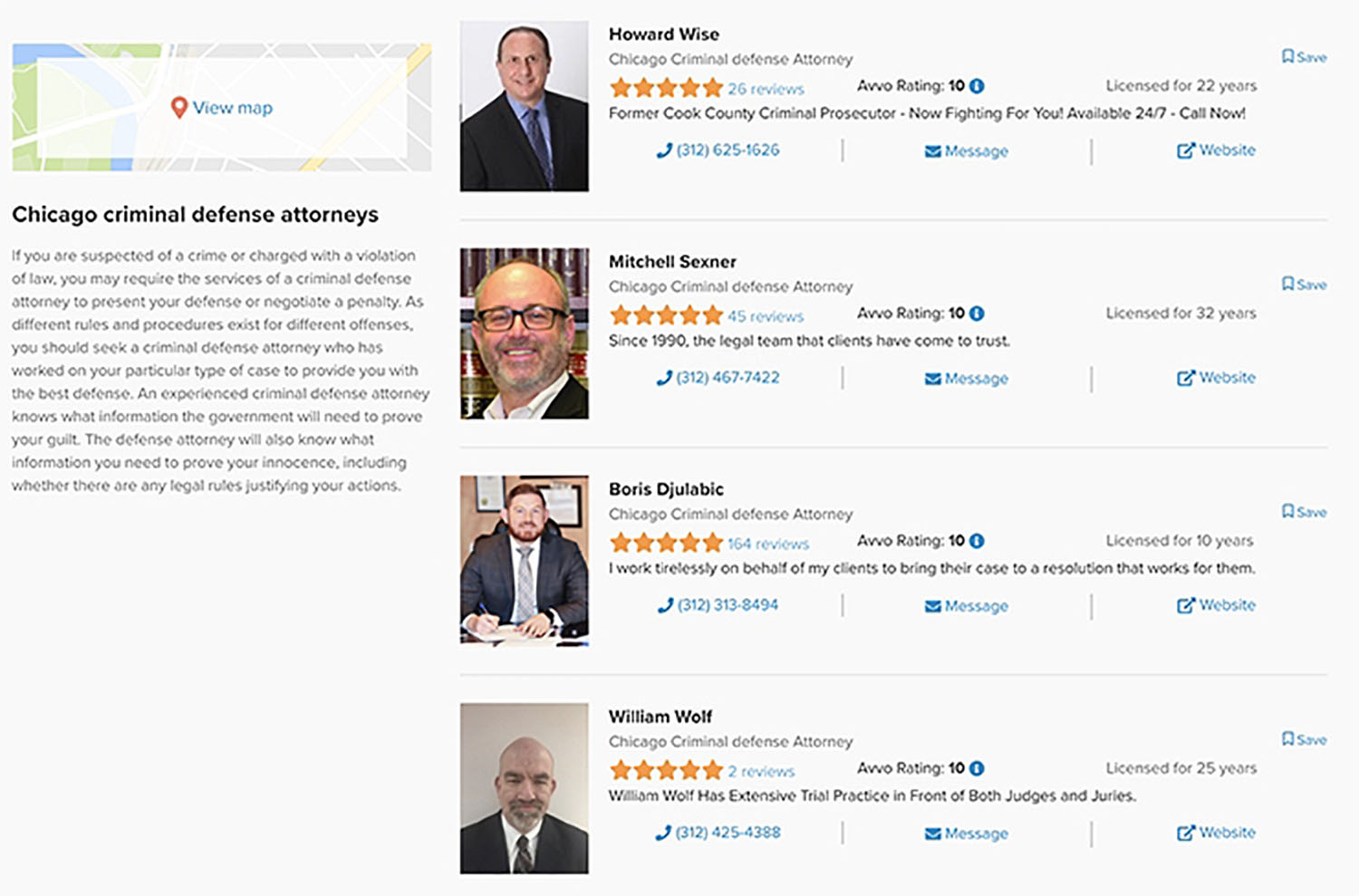 Avvo Criminal Defense Profiles