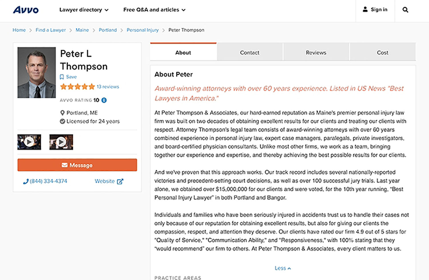 Avvo Lawyer Profile Peter