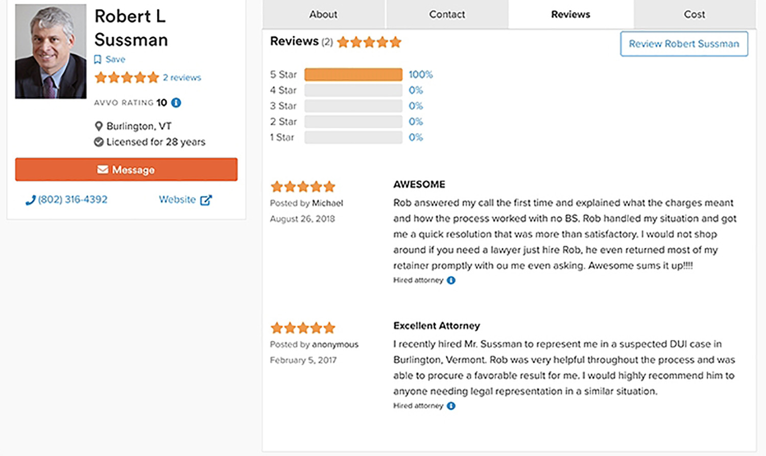 Avvo Lawyer Profile Reviews