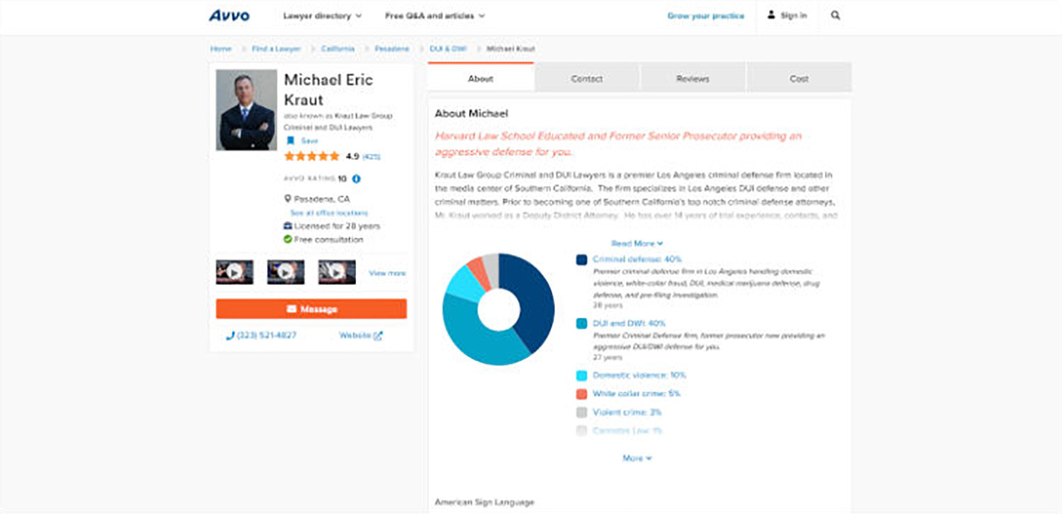 Lawyer Avvo Profile