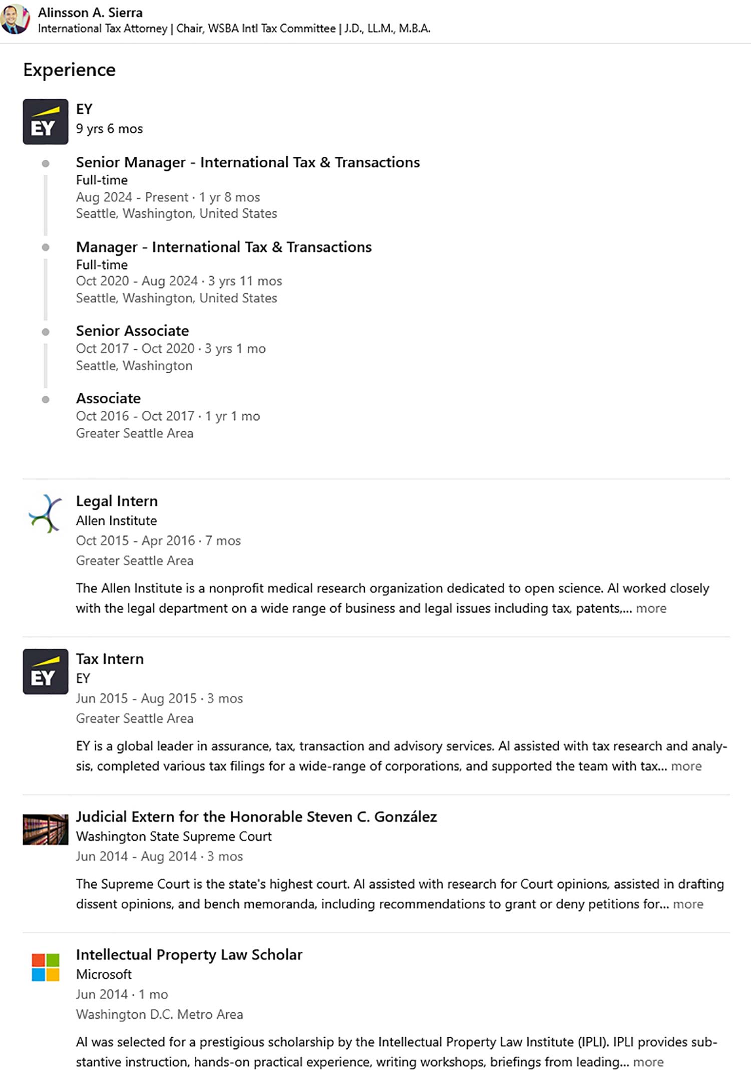 Linkedin Experience Section
