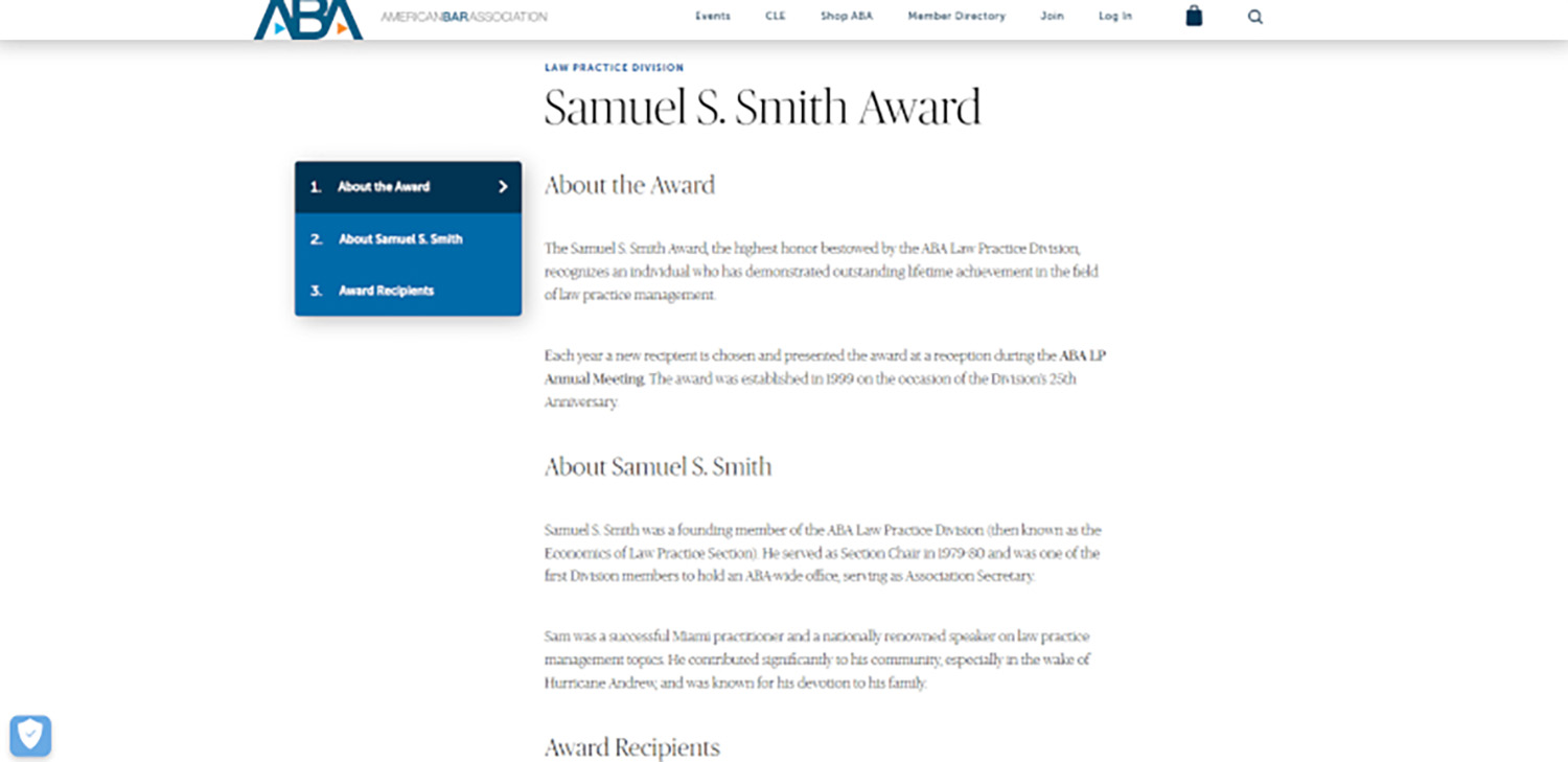 Samuel S Smith Award